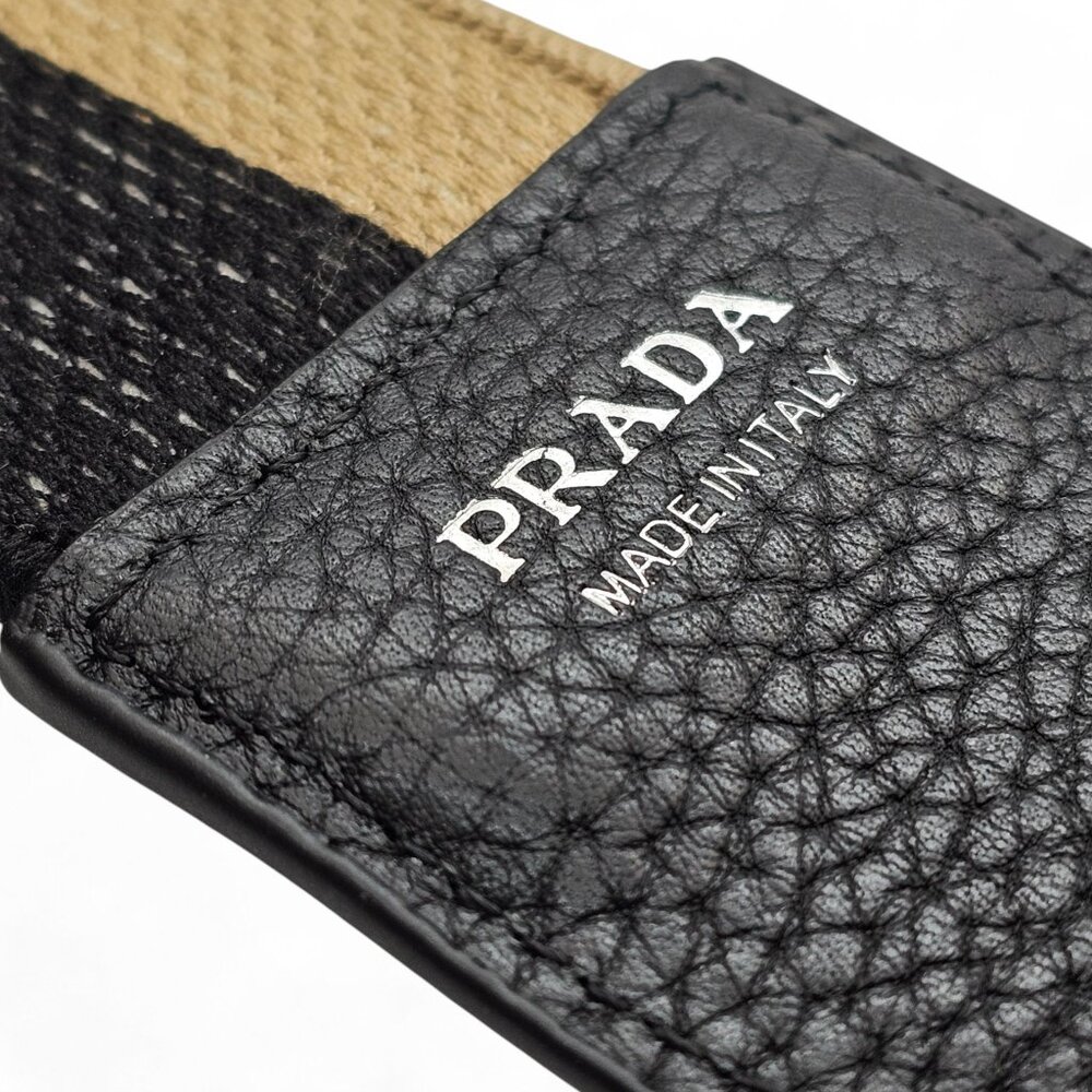 Prada Black and Beige bag strap with silver-tone hardware and embroidered logo - Picture 3 of 4